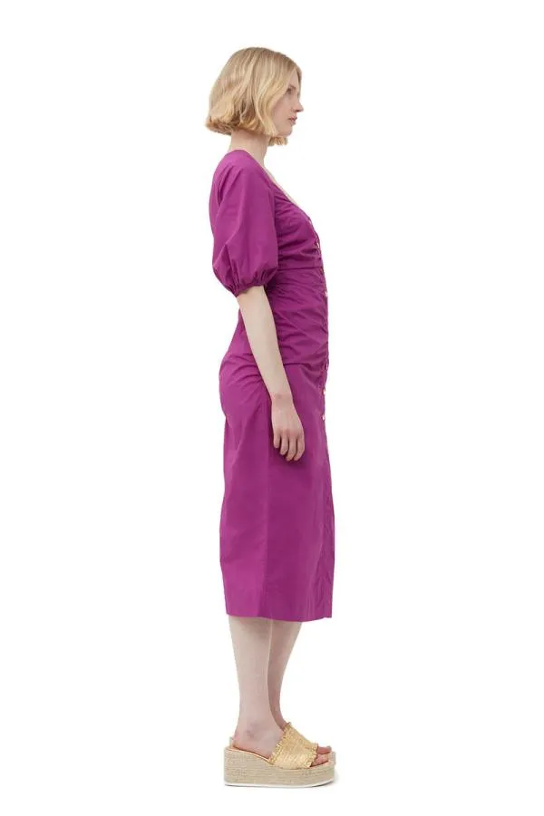 Clothing GANNI Dresses Cotton Poplin Gathered Openneck Maxi Dress Purple Wine Clothing GANNI Dresses Cotton Poplin Gathered Openneck Maxi Dress Purple Wine