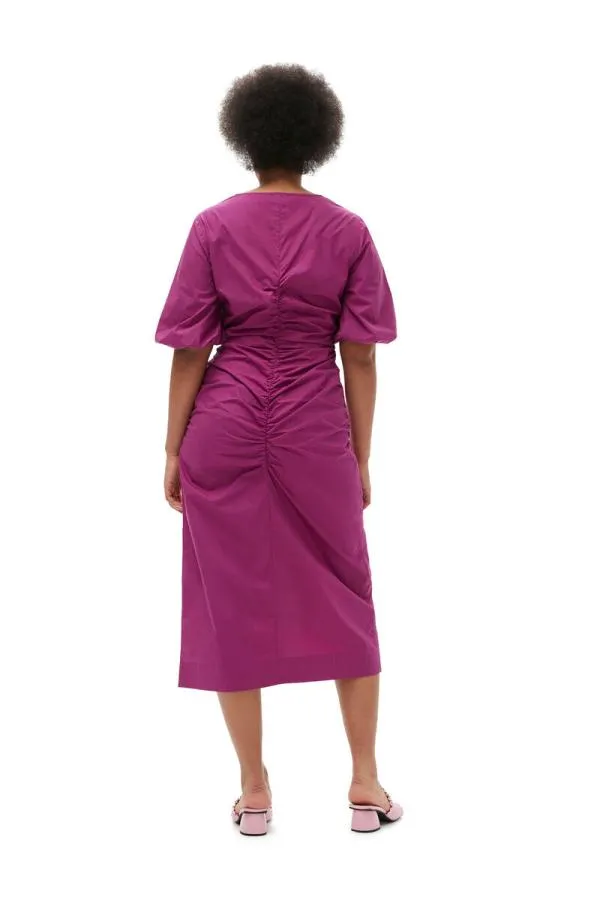 Clothing GANNI Dresses Cotton Poplin Gathered Openneck Maxi Dress Purple Wine Clothing GANNI Dresses Cotton Poplin Gathered Openneck Maxi Dress Purple Wine