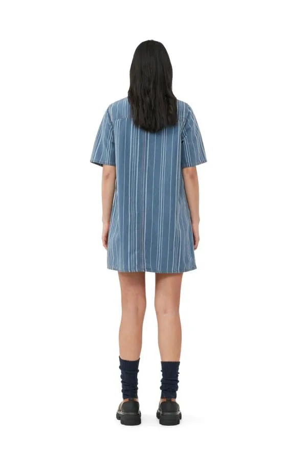 Clothing GANNI Dresses Light Stripe Denim Mini Dress Mid Blue Stone Clothing GANNI Dresses Light Stripe Denim Mini Dress Mid Blue Stone