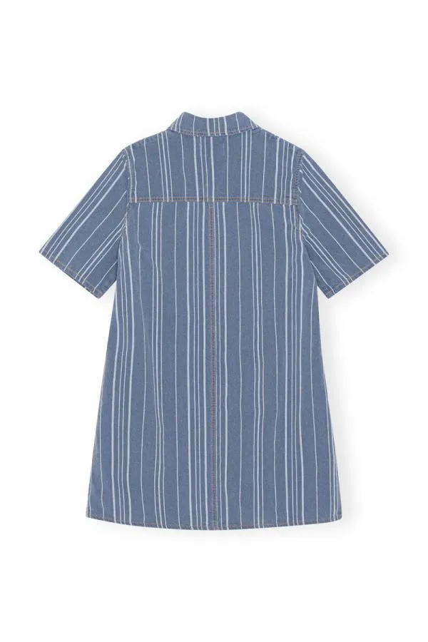Clothing GANNI Dresses Light Stripe Denim Mini Dress Mid Blue Stone Clothing GANNI Dresses Light Stripe Denim Mini Dress Mid Blue Stone