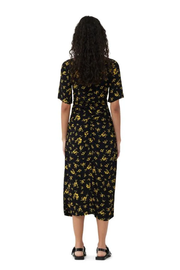 Clothing GANNI Dresses Printed Crepe Uneck Midi Dress Black