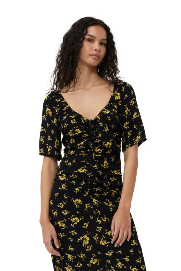 Clothing GANNI Dresses Printed Crepe Uneck Midi Dress Black