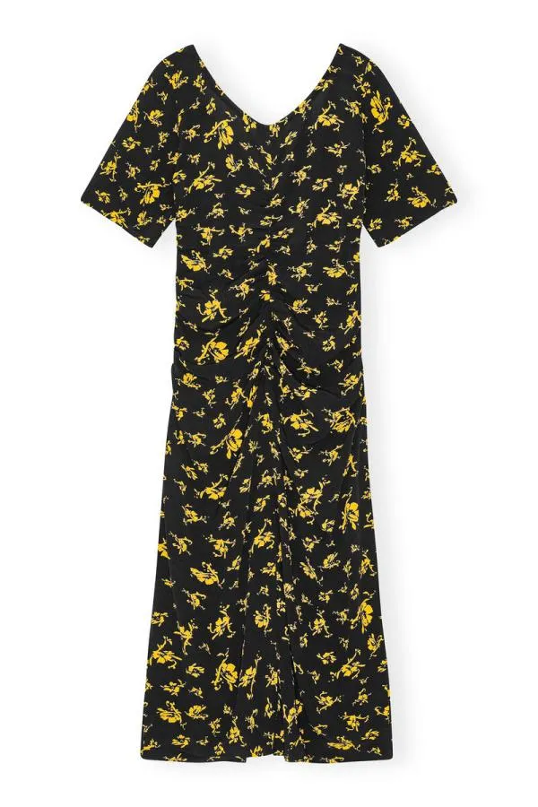 Clothing GANNI Dresses Printed Crepe Uneck Midi Dress Black
