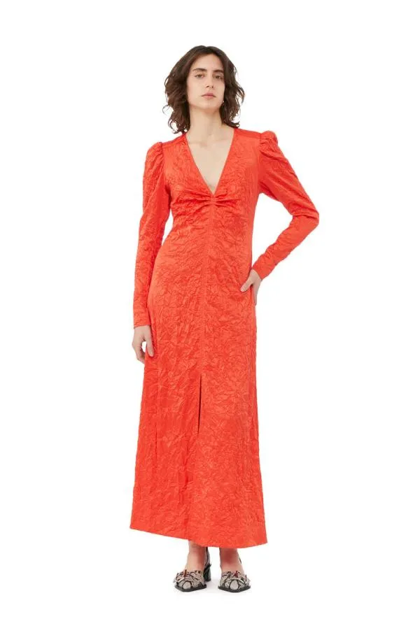 Clothing GANNI Dresses Red Crinkled Satin Long Dress Grenadine