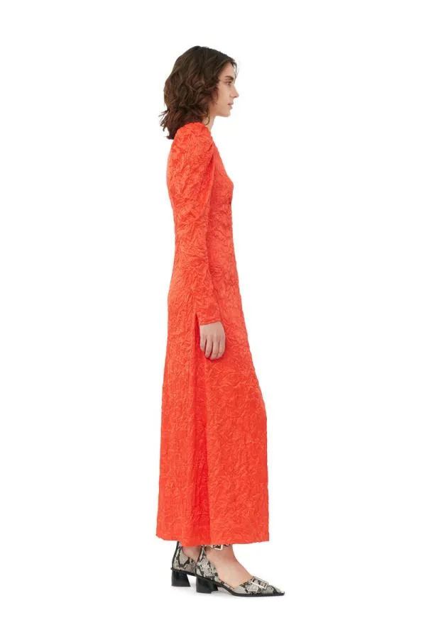 Clothing GANNI Dresses Red Crinkled Satin Long Dress Grenadine
