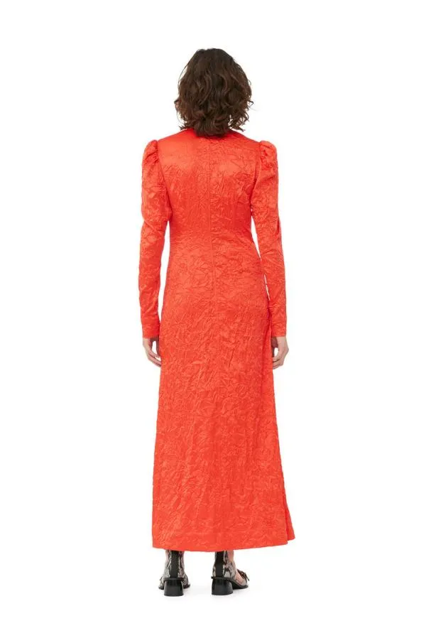 Clothing GANNI Dresses Red Crinkled Satin Long Dress Grenadine