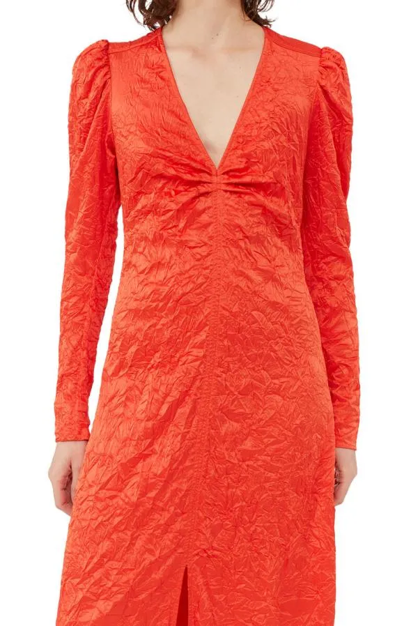 Clothing GANNI Dresses Red Crinkled Satin Long Dress Grenadine