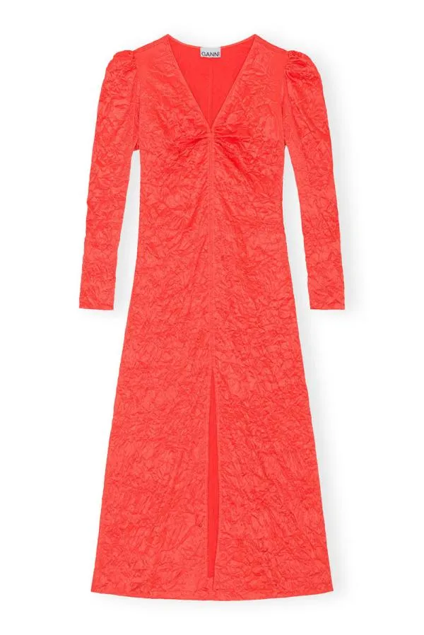 Clothing GANNI Dresses Red Crinkled Satin Long Dress Grenadine
