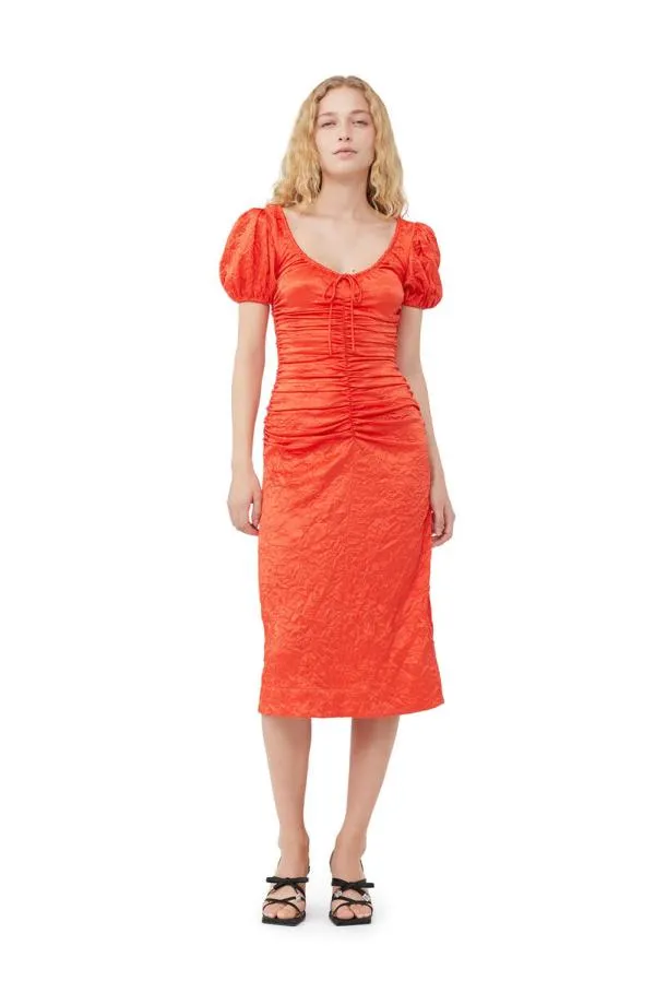 Clothing GANNI Dresses Red Crinkled Satin Midi Dress Grenadine