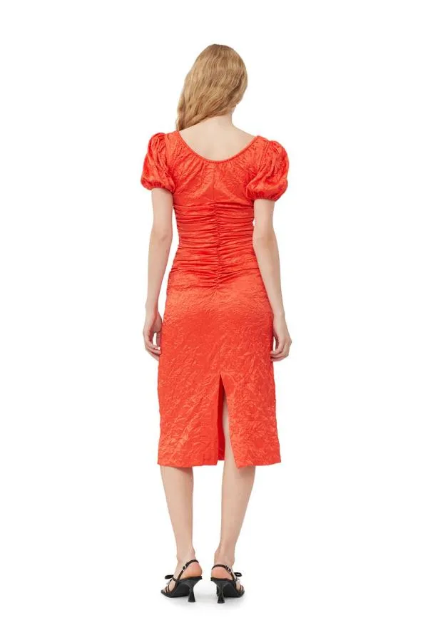 Clothing GANNI Dresses Red Crinkled Satin Midi Dress Grenadine Clothing GANNI Dresses Red Crinkled Satin Midi Dress Grenadine