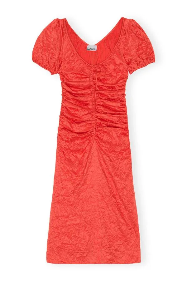 Clothing GANNI Dresses Red Crinkled Satin Midi Dress Grenadine Clothing GANNI Dresses Red Crinkled Satin Midi Dress Grenadine