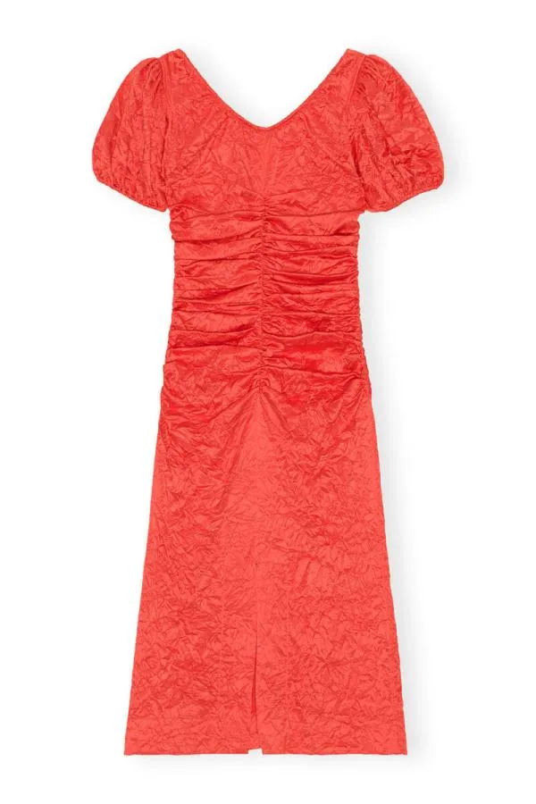 Clothing GANNI Dresses Red Crinkled Satin Midi Dress Grenadine Clothing GANNI Dresses Red Crinkled Satin Midi Dress Grenadine