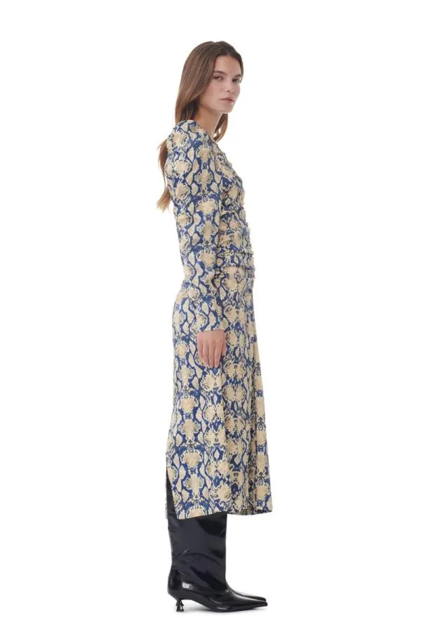 Clothing GANNI Dresses Snake Printed Crinkled Satin ONeck Midi Dress Safari Clothing GANNI Dresses Snake Printed Crinkled Satin ONeck Midi Dress Safari