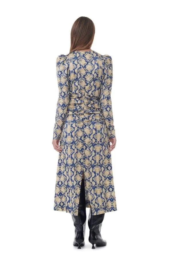 Clothing GANNI Dresses Snake Printed Crinkled Satin ONeck Midi Dress Safari Clothing GANNI Dresses Snake Printed Crinkled Satin ONeck Midi Dress Safari