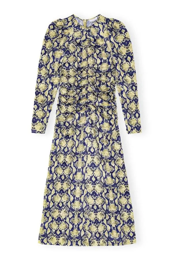 Clothing GANNI Dresses Snake Printed Crinkled Satin ONeck Midi Dress Safari Clothing GANNI Dresses Snake Printed Crinkled Satin ONeck Midi Dress Safari