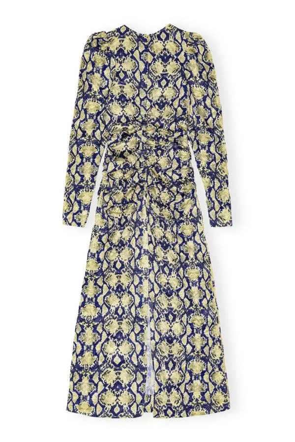 Clothing GANNI Dresses Snake Printed Crinkled Satin ONeck Midi Dress Safari Clothing GANNI Dresses Snake Printed Crinkled Satin ONeck Midi Dress Safari