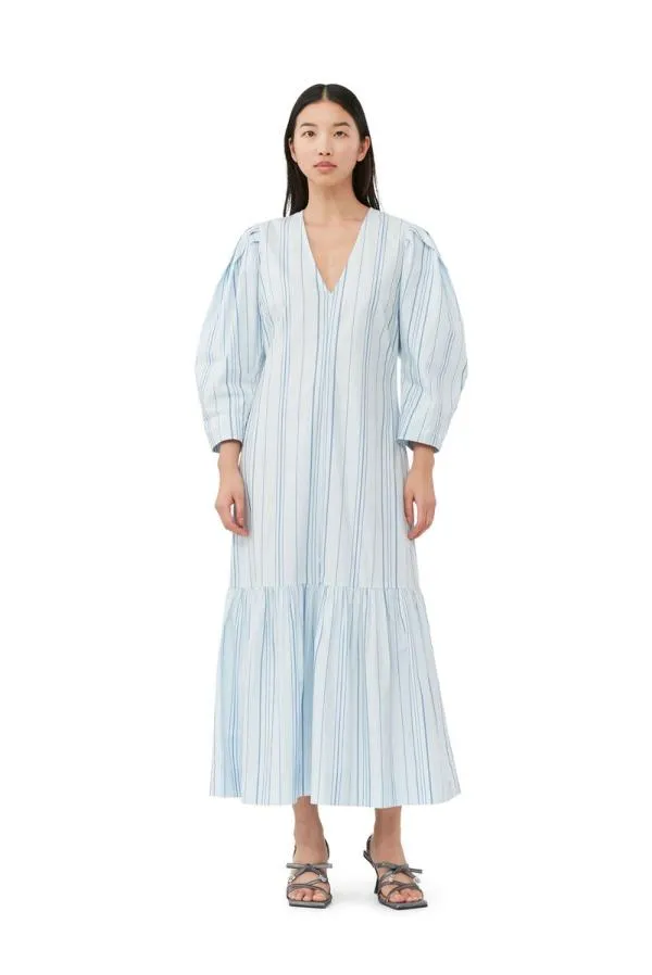 Clothing GANNI Dresses Striped Twill Vneck Maxi Dress Heather