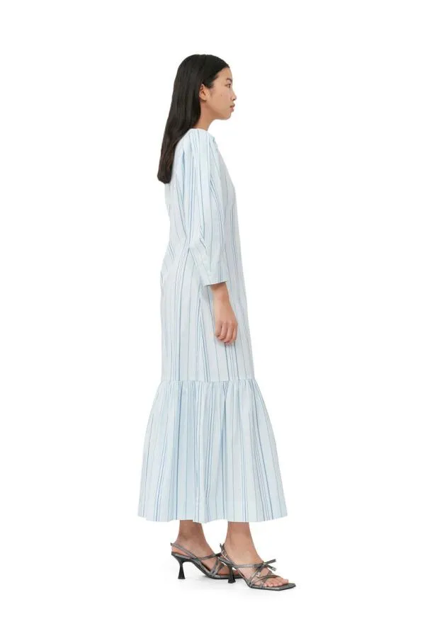 Clothing GANNI Dresses Striped Twill Vneck Maxi Dress Heather Clothing GANNI Dresses Striped Twill Vneck Maxi Dress Heather