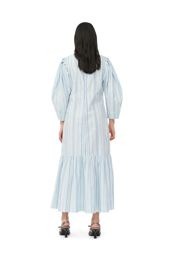 Clothing GANNI Dresses Striped Twill Vneck Maxi Dress Heather Clothing GANNI Dresses Striped Twill Vneck Maxi Dress Heather
