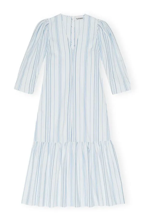 Clothing GANNI Dresses Striped Twill Vneck Maxi Dress Heather Clothing GANNI Dresses Striped Twill Vneck Maxi Dress Heather
