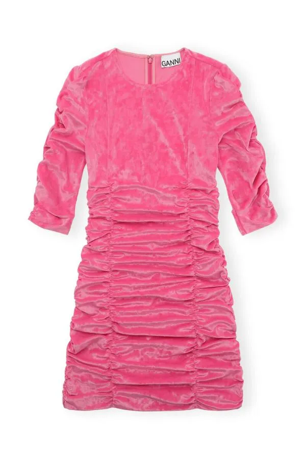 Clothing GANNI Dresses Velvet Oneck Dress Shocking Pink Clothing GANNI Dresses Velvet Oneck Dress Shocking Pink
