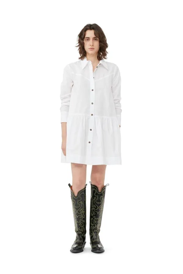 Clothing GANNI Dresses White Cotton Poplin Mini Shirt Dress Bright White