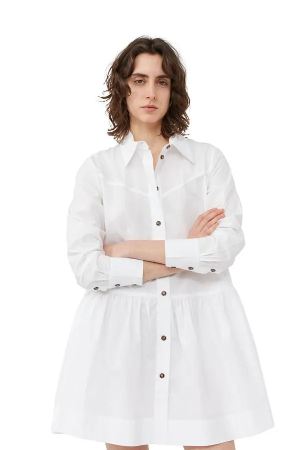 Clothing GANNI Dresses White Cotton Poplin Mini Shirt Dress Bright White Clothing GANNI Dresses White Cotton Poplin Mini Shirt Dress Bright White