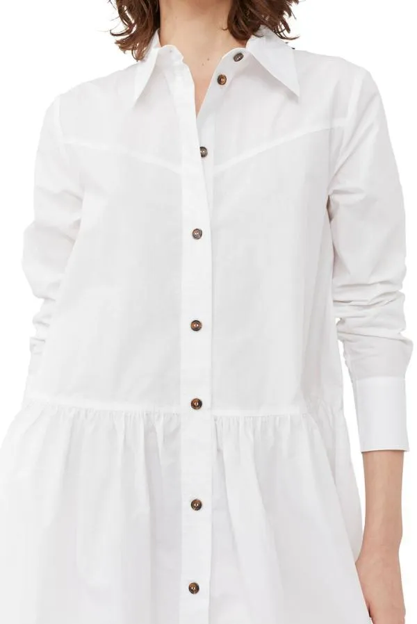 Clothing GANNI Dresses White Cotton Poplin Mini Shirt Dress Bright White Clothing GANNI Dresses White Cotton Poplin Mini Shirt Dress Bright White