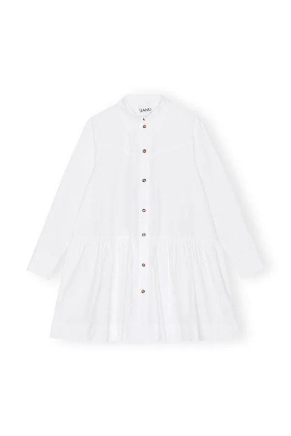 Clothing GANNI Dresses White Cotton Poplin Mini Shirt Dress Bright White Clothing GANNI Dresses White Cotton Poplin Mini Shirt Dress Bright White
