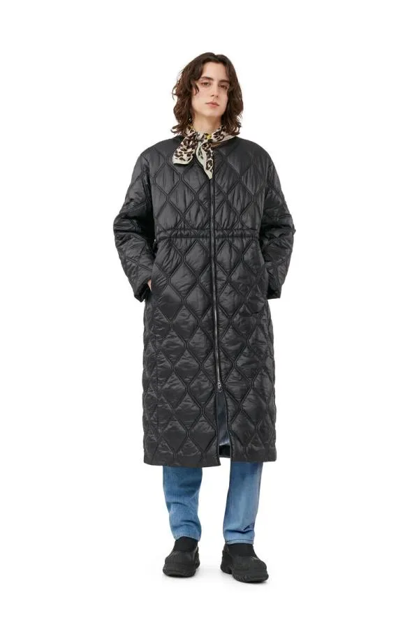 Clothing GANNI Extended Sizes Black Shiny Quilt Long Coat Black