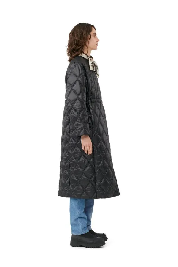 Clothing GANNI Extended Sizes Black Shiny Quilt Long Coat Black Clothing GANNI Extended Sizes Black Shiny Quilt Long Coat Black