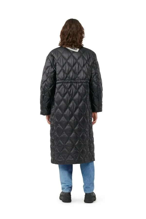 Clothing GANNI Extended Sizes Black Shiny Quilt Long Coat Black Clothing GANNI Extended Sizes Black Shiny Quilt Long Coat Black