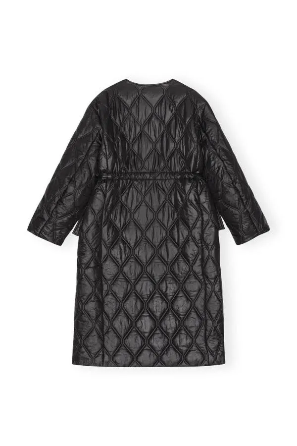 Clothing GANNI Extended Sizes Black Shiny Quilt Long Coat Black Clothing GANNI Extended Sizes Black Shiny Quilt Long Coat Black