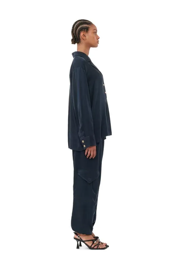 Clothing GANNI Extended Sizes Blue Washed Twill Satin Oversize Shirt Sky Captain Clothing GANNI Extended Sizes Blue Washed Twill Satin Oversize Shirt Sky Captain