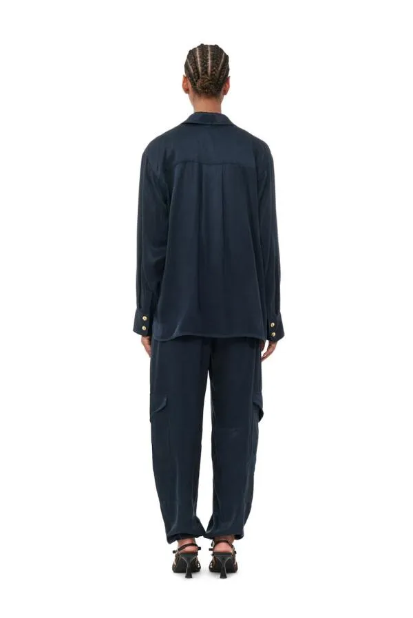 Clothing GANNI Extended Sizes Blue Washed Twill Satin Oversize Shirt Sky Captain Clothing GANNI Extended Sizes Blue Washed Twill Satin Oversize Shirt Sky Captain