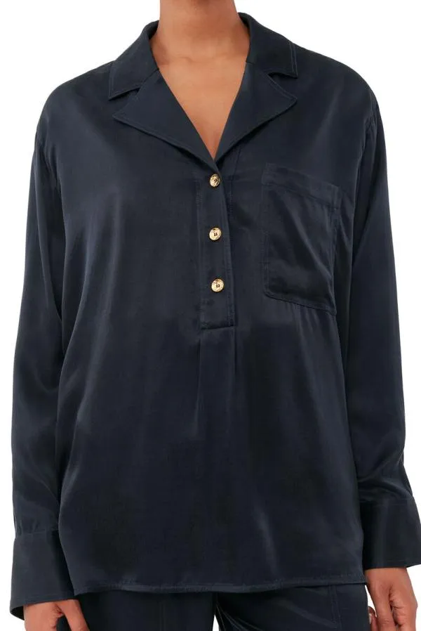 Clothing GANNI Extended Sizes Blue Washed Twill Satin Oversize Shirt Sky Captain Clothing GANNI Extended Sizes Blue Washed Twill Satin Oversize Shirt Sky Captain
