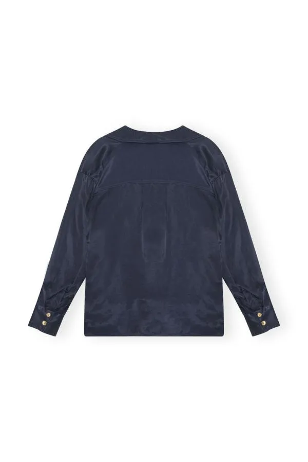 Clothing GANNI Extended Sizes Blue Washed Twill Satin Oversize Shirt Sky Captain Clothing GANNI Extended Sizes Blue Washed Twill Satin Oversize Shirt Sky Captain