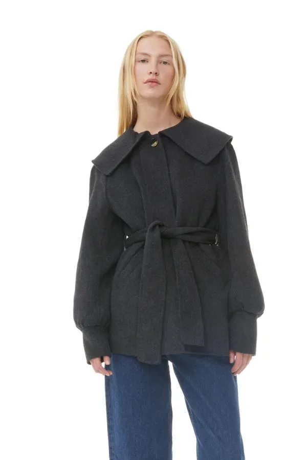Clothing GANNI Extended Sizes Grey Wool Collar Jacket Phantom