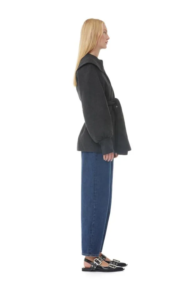 Clothing GANNI Extended Sizes Grey Wool Collar Jacket Phantom Clothing GANNI Extended Sizes Grey Wool Collar Jacket Phantom