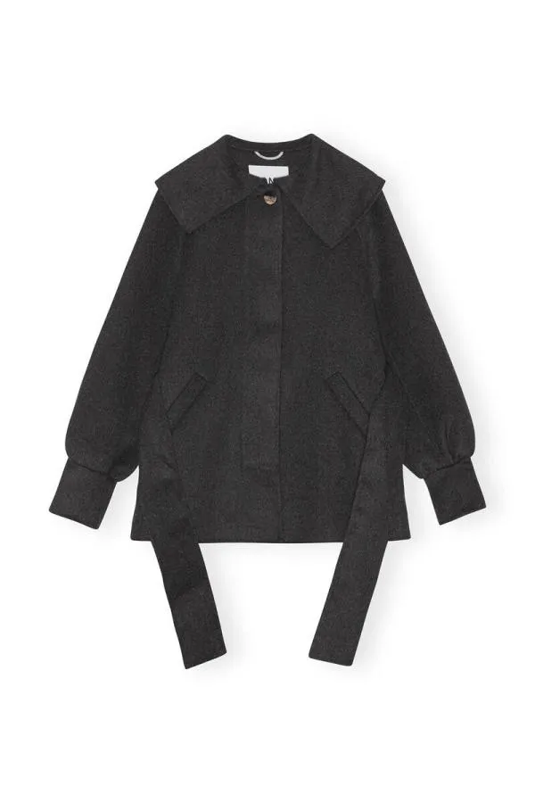 Clothing GANNI Extended Sizes Grey Wool Collar Jacket Phantom Clothing GANNI Extended Sizes Grey Wool Collar Jacket Phantom