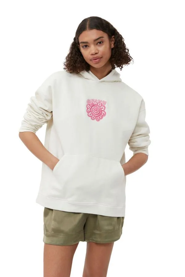 Clothing GANNI Extended Sizes Isoli Flower Oversized Hoodie Egret Clothing GANNI Extended Sizes Isoli Flower Oversized Hoodie Egret