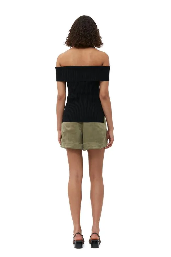 Clothing GANNI Extended Sizes Melange Knit Off Shoulder Top Black Clothing GANNI Extended Sizes Melange Knit Off Shoulder Top Black