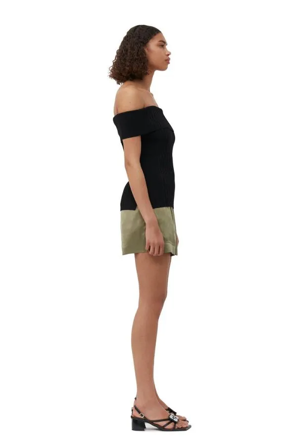 Clothing GANNI Extended Sizes Melange Knit Off Shoulder Top Black Clothing GANNI Extended Sizes Melange Knit Off Shoulder Top Black