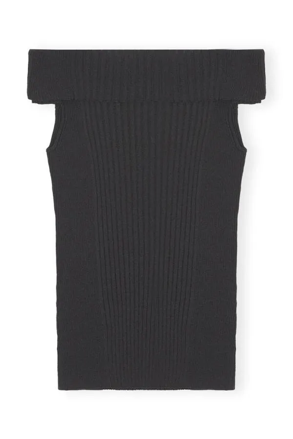 Clothing GANNI Extended Sizes Melange Knit Off Shoulder Top Black Clothing GANNI Extended Sizes Melange Knit Off Shoulder Top Black