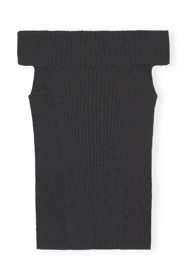 Clothing GANNI Extended Sizes Melange Knit Off Shoulder Top Black Clothing GANNI Extended Sizes Melange Knit Off Shoulder Top Black