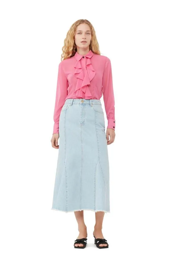 Clothing GANNI Extended Sizes Pink Chiffon Ruffle Shirt Cone Flower