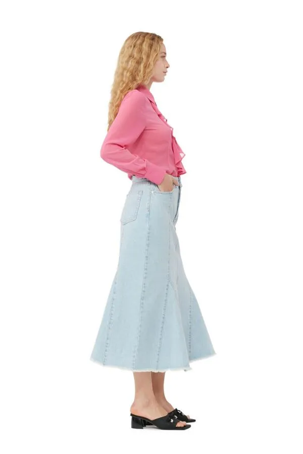 Clothing GANNI Extended Sizes Pink Chiffon Ruffle Shirt Cone Flower Clothing GANNI Extended Sizes Pink Chiffon Ruffle Shirt Cone Flower