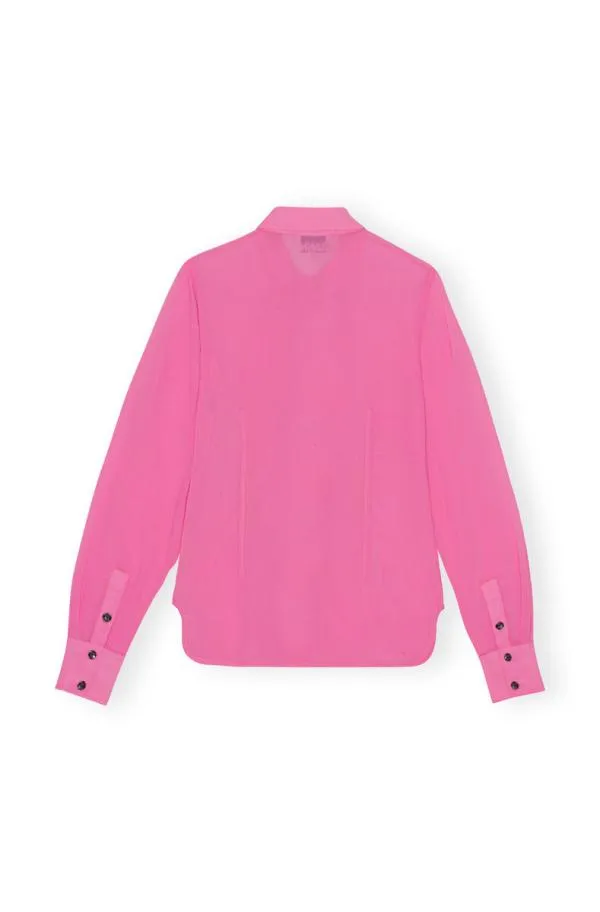 Clothing GANNI Extended Sizes Pink Chiffon Ruffle Shirt Cone Flower Clothing GANNI Extended Sizes Pink Chiffon Ruffle Shirt Cone Flower