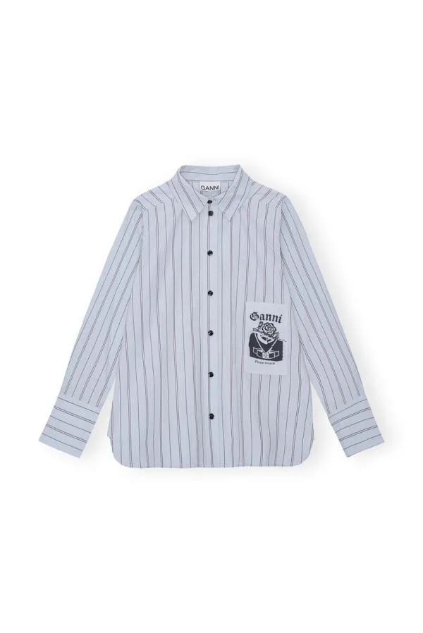 Clothing GANNI Extended Sizes Recut Striped Cotton Shirt Heather