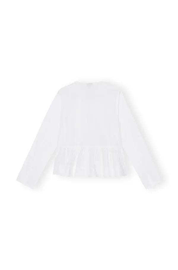Clothing GANNI Extended Sizes White Cotton Poplin Tie String Peplum Blouse Bright White Clothing GANNI Extended Sizes White Cotton Poplin Tie String Peplum Blouse Bright White